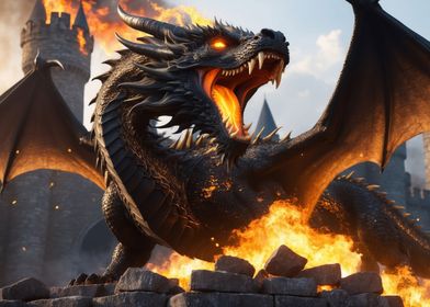 Black Dragon in Flames
