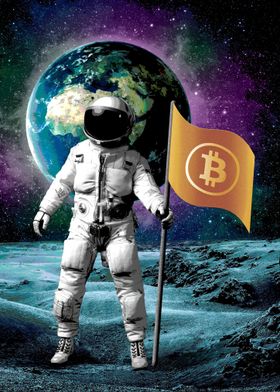 Astronaut bitcoin flag