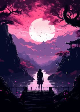 Japan Lake Pixel Art