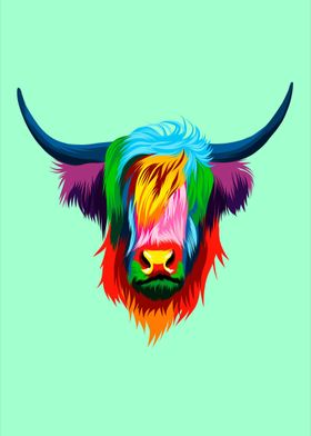 colorful highland cow art