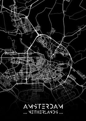 Amsterdam City Map Black