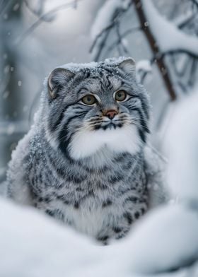 Manul Pallas Cat in Snow 