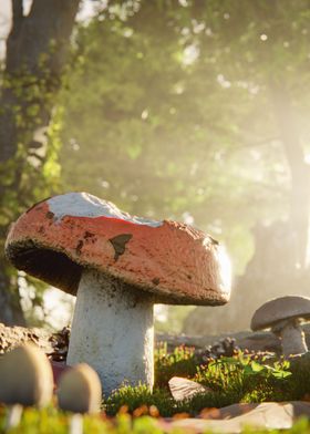 Forest Mushroom At Sunset