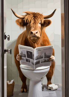 Highland Cow On The Toilet