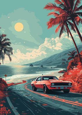Sunset Vintage Car Drive