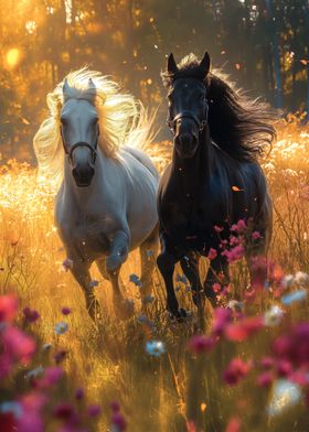 two horse galloping