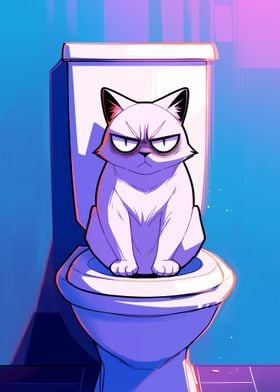 Funny Grumpy Cat on Toilet
