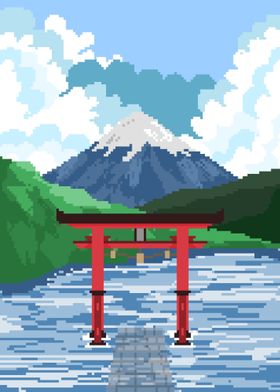 Torii Gate Fujiyama Pixel