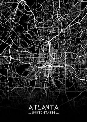 Atlanta City Map Black