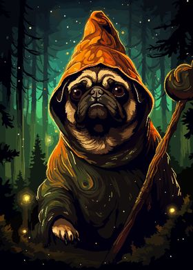 Retro Pixel Art Pug Wizard