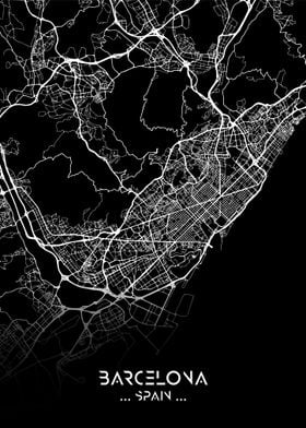 Barcelona City Map Black