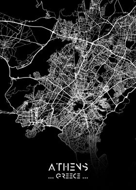 Athens City Map Black