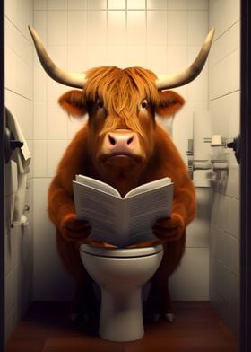 Highland Cow on the Toilet