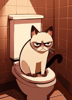 Angry Cat on Toilet