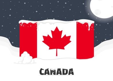 flag Canada snowy