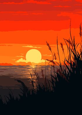 Field Sunset Pixel Art