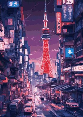 Abstract Neon Tokyo Tower