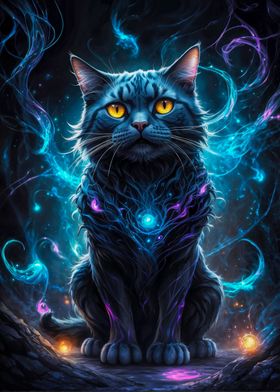 Black Cat in Neon Space