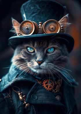 Blue Eyed Steampunk Cat