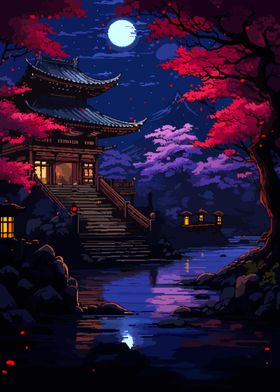 Zen Sakura Japan Pixel Art