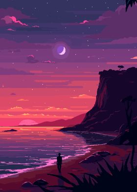 SoCal LA Sunset Pixel Art