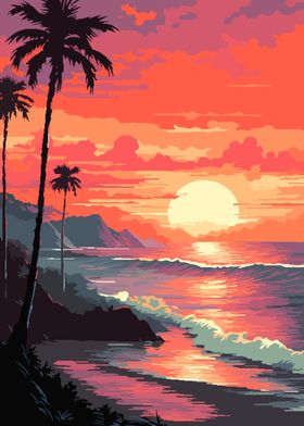 Hawaiian Sunset Pixel Art