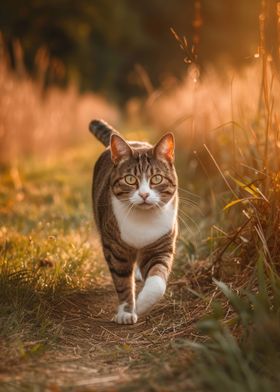 Cat Walking Sunset