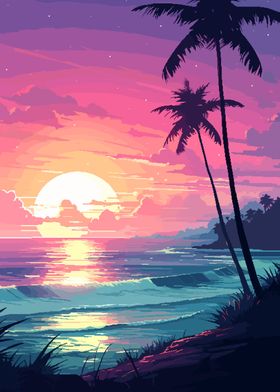 Hawaii Retro Waves Pixel