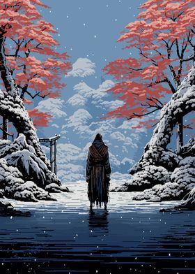 Zen Samurai Snow Pixel Art