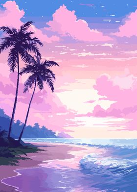 Hawaii Sunset Pixel Art