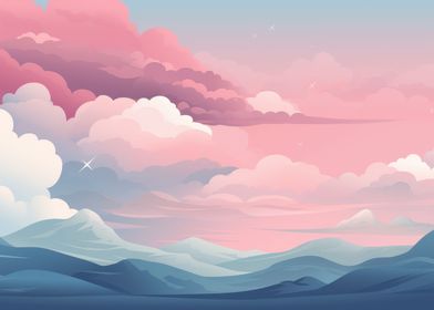 mountains and pink sky