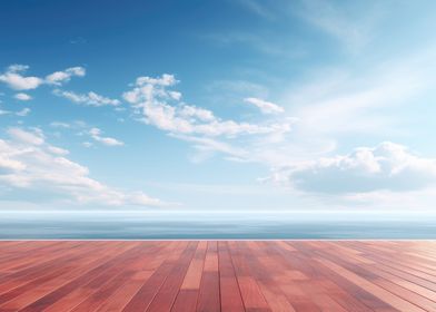 Wooden floor with blue sky