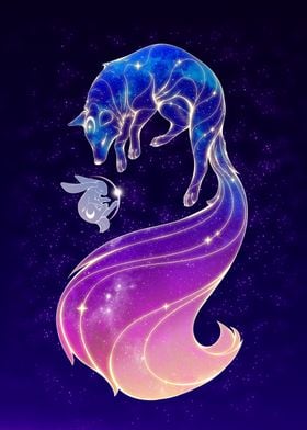 Starry Fox Sleeping Moon