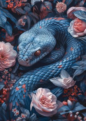 snake in blue floral