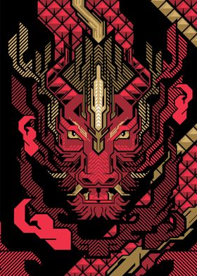 GEOMETRIC RED GOLD DRAGON