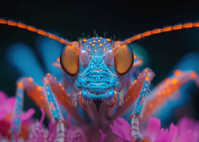 a insect lit by neon light