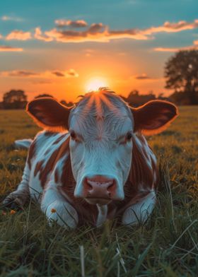 Cow Sunset Elegant