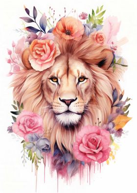 Floral Lion Watercolor