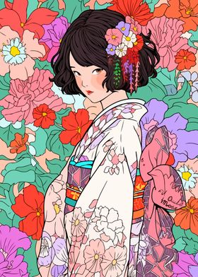 Kimono Anime Girl Zen Art