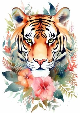 Tiger Floral Watercolor