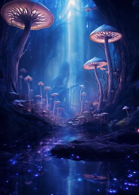 Forest of magic mushrooms