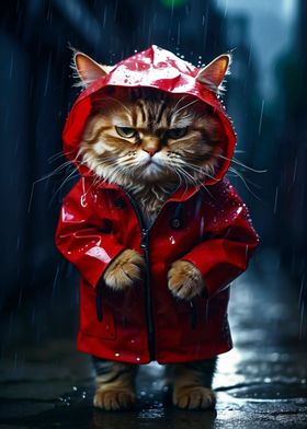 cute angry cat red jacket