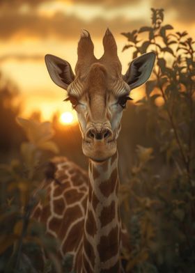 Giraffe Sunset Elegant