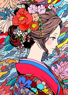 Japanese Kimono Flower Art