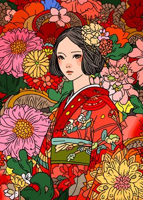 Kimono Flowers Asian Art