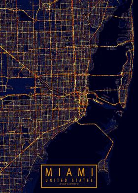 Miami Map City At Night
