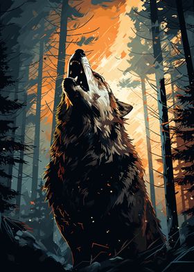 Dusk Forest Wolf Howling