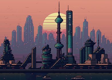 Shanghai city Pixel Art