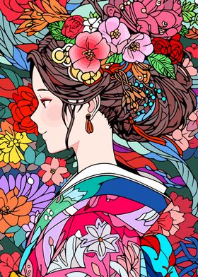 Kimono Girl Flower Hair