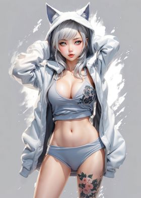 White Cat Anime Girl